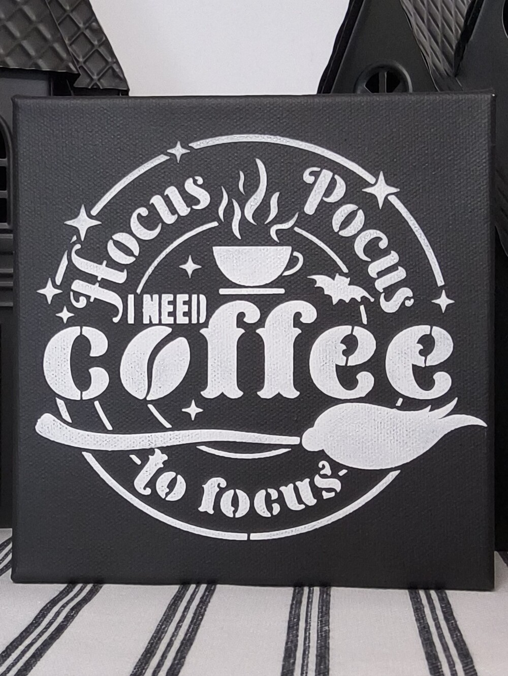 Hocus Pocus Focus Painted Canvas Sign 6x6 Halloween Coffee Bar Stencil Art